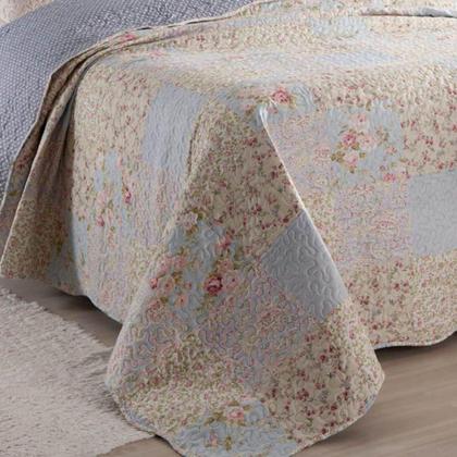 Imagem de Kit Cobre Leito Colcha Daily Queen 3 Peças Dupla Face Estampado Floral Patchwork 14 100% Poliéster