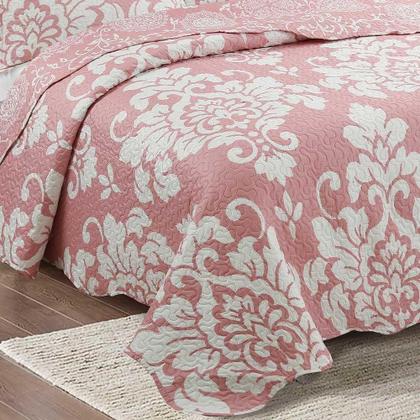 Imagem de Kit Cobre Leito Colcha Daily Queen 3 Peças Dupla Face Estampado Floral Rubi Floral 100% Poliéster