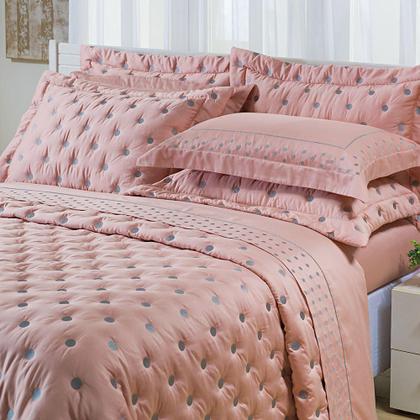 Imagem de Kit Cobre Leito Colcha Garland Queen 400 FiosRosê E Cinza