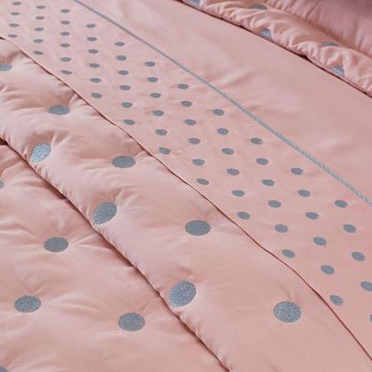 Imagem de Kit Cobre Leito Colcha Garland Queen 400 FiosRosê E Cinza