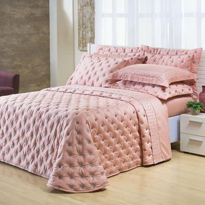 Imagem de Kit Cobre Leito Colcha Garland Queen 400 FiosRosê E Cinza