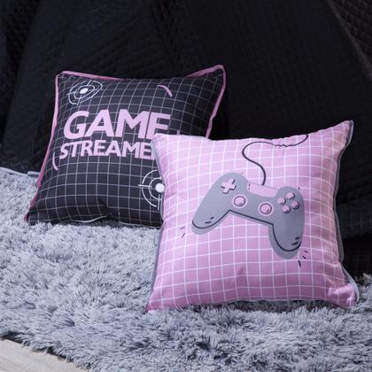 Imagem de Kit Cobre Leito Colcha Infantil SOLTEIRO 5 Peças Game Streamer Dupla Face com Almofadas Estampadas 