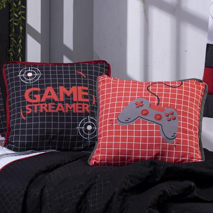 Imagem de Kit Cobre Leito Colcha Infantil SOLTEIRO 5 Peças Game Streamer Dupla Face com Almofadas Estampadas 