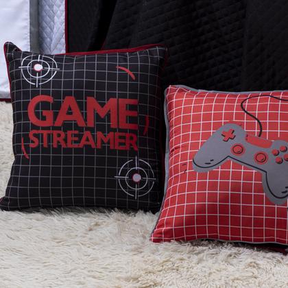Imagem de Kit Cobre Leito Colcha Infantil SOLTEIRO 5 Peças Game Streamer Dupla Face com Almofadas Estampadas 