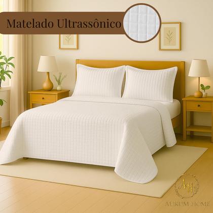 Imagem de Kit Cobre Leito Colcha King 3 Peças Dupla Face 400 Fios Matelado Design Sofisticado Toque Macio