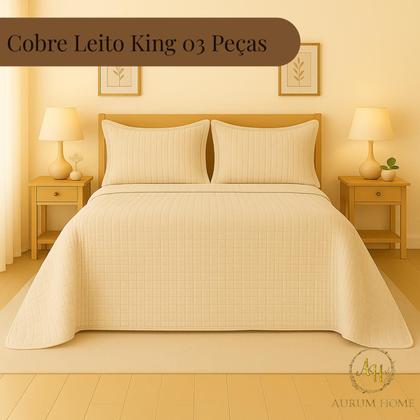 Imagem de Kit Cobre Leito Colcha King 3 Peças Dupla Face 400 Fios Matelado Design Sofisticado Toque Macio