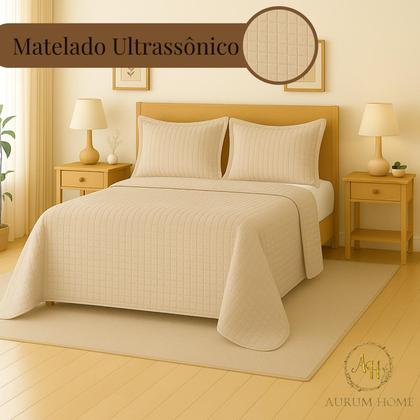 Imagem de Kit Cobre Leito Colcha King 3 Peças Dupla Face 400 Fios Matelado Design Sofisticado Toque Macio