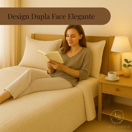 Imagem de Kit Cobre Leito Colcha King 3 Peças Dupla Face 400 Fios Matelado Design Sofisticado Toque Macio