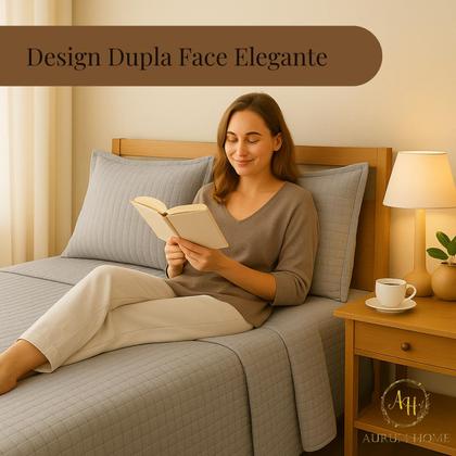 Imagem de Kit Cobre Leito Colcha King 3 Peças Dupla Face 400 Fios Matelado Design Sofisticado Toque Macio