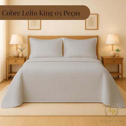 Imagem de Kit Cobre Leito Colcha King 3 Peças Dupla Face 400 Fios Matelado Design Sofisticado Toque Macio
