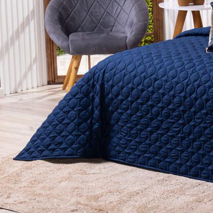 Imagem de Kit Cobre Leito Colcha KING Astros Azul Marinho com Almofada Estampada 06 Peças Dupla Face Percal 300 Fios Toque Macio Acetinado Matelado
