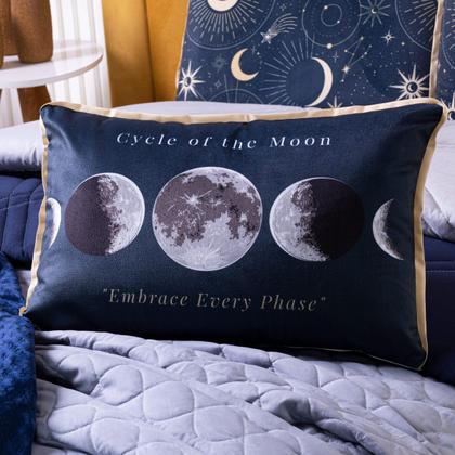 Imagem de Kit Cobre Leito Colcha KING Astros Azul Marinho com Almofada Estampada 06 Peças Dupla Face Percal 300 Fios Toque Macio Acetinado Matelado