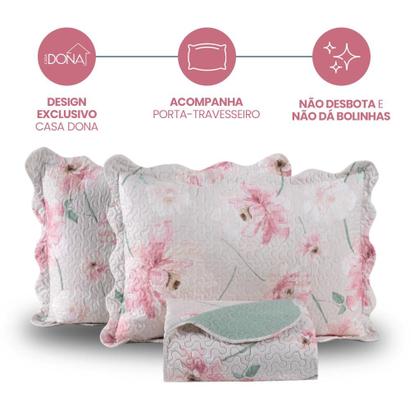 Imagem de Kit Cobre Leito Colcha King Dupla Face Premium 3 Peças Casa Dona