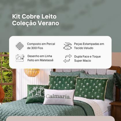 Imagem de Kit Cobre Leito Colcha KING Verano com Almofadas Estampadas 07 Peças - Dupla Face Percal 300 Fios Matelado