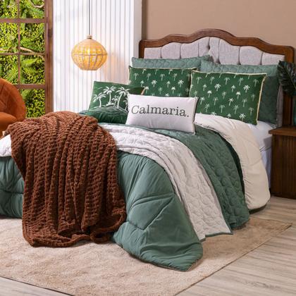Imagem de Kit Cobre Leito Colcha KING Verano com Almofadas Estampadas 07 Peças - Dupla Face Percal 300 Fios Matelado