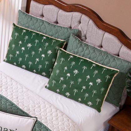 Imagem de Kit Cobre Leito Colcha KING Verano com Almofadas Estampadas 07 Peças - Dupla Face Percal 300 Fios Matelado