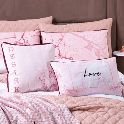 Imagem de Kit Cobre Leito Colcha KING Verano com Almofadas Estampadas 07 Peças - Dupla Face Percal 300 Fios Matelado