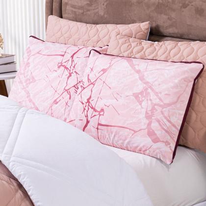 Imagem de Kit Cobre Leito Colcha KING Verano com Almofadas Estampadas 07 Peças - Dupla Face Percal 300 Fios Matelado