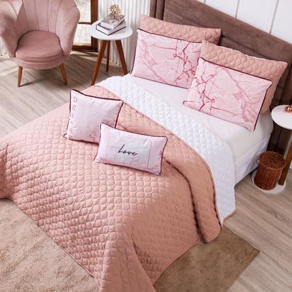 Imagem de Kit Cobre Leito Colcha KING Verano com Almofadas Estampadas 07 Peças - Dupla Face Percal 300 Fios Matelado