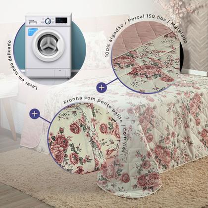 Imagem de Kit Cobre Leito Colcha Queen 3 Peças 100% Algodão Dupla Face Estampado Percal 150 Fios