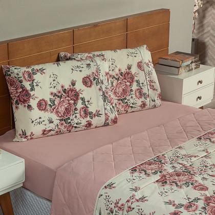 Imagem de Kit Cobre Leito Colcha Queen 3 Peças 100% Algodão Dupla Face Estampado Percal 150 Fios