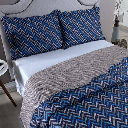 Imagem de Kit Cobre Leito Colcha Queen 3 Peças Boutis Estampada Dupla Face Porta Travesseiro Aba Americana