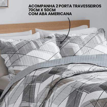 Imagem de Kit Cobre Leito Colcha Queen Cama Box 3 Peças Boutis Dupla Face 200 Fios Estampado Macio Com Porta Travesseiros