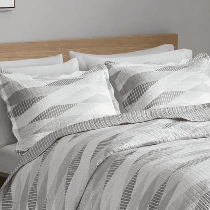 Imagem de Kit Cobre Leito Colcha Queen Cama Box 3 Peças Boutis Dupla Face 200 Fios Estampado Macio Com Porta Travesseiros