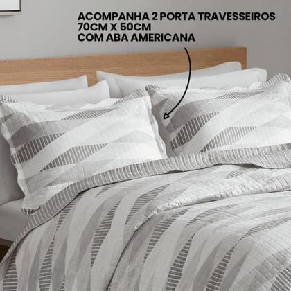 Imagem de Kit Cobre Leito Colcha Queen Cama Box 3 Peças Boutis Dupla Face 200 Fios Estampado Macio Com Porta Travesseiros
