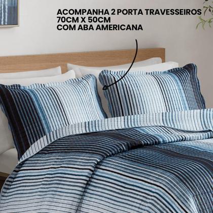 Imagem de Kit Cobre Leito Colcha Queen Cama Box 3 Peças Boutis Dupla Face 200 Fios Estampado Macio Com Porta Travesseiros