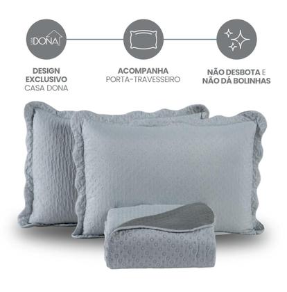 Imagem de Kit Cobre Leito Colcha Queen Dupla Face Premium 3 Peças Casa Dona