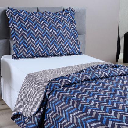 Imagem de Kit Cobre Leito Colcha Solteiro 2 Peças Boutis Estampada Dupla Face Porta Travesseiro Aba Americana