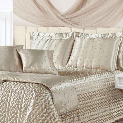 Imagem de Kit Cobre Leito Colcha Vivian Queen 10 Peças Cetim Amassado Premium Xale Tule Pérolas - Bronze - 100% Poliéster