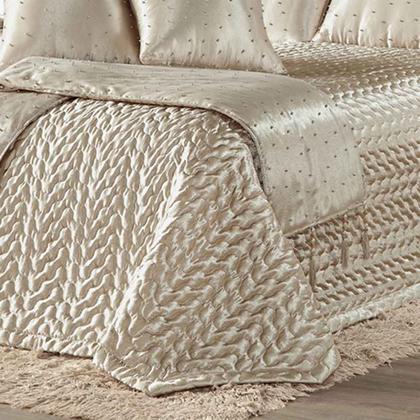 Imagem de Kit Cobre Leito Colcha Vivian Queen 10 Peças Cetim Amassado Premium Xale Tule Pérolas - Bronze - 100% Poliéster