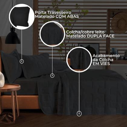 Imagem de Kit Cobre Leito King 3 Peças Fine Malha Algodão Colcha Matelada Liso