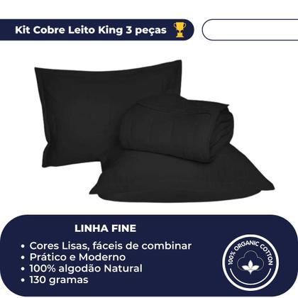 Imagem de Kit Cobre Leito King 3 Peças Fine Malha Algodão Colcha Matelada Liso