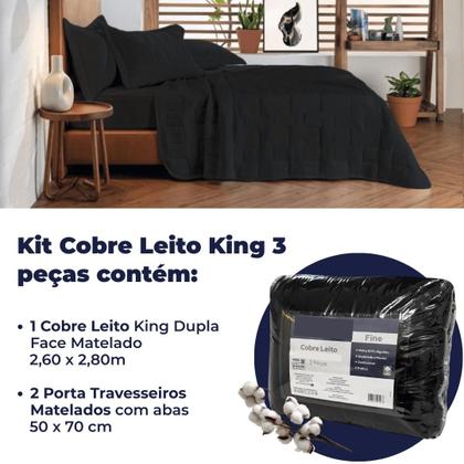 Imagem de Kit Cobre Leito King 3 Peças Fine Malha Algodão Colcha Matelada Liso