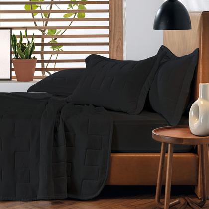 Imagem de Kit Cobre Leito King 3 Peças Fine Malha Algodão Colcha Matelada Liso