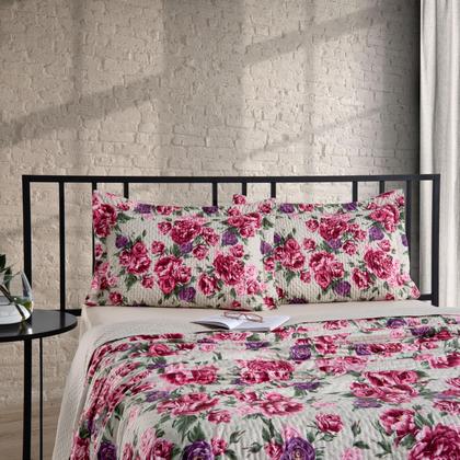 Imagem de Kit Cobre Leito King Casal Queen Dupla Face 200 Fios Colcha de Cama Violeta Premium