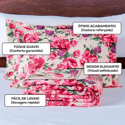 Imagem de Kit Cobre Leito King Casal Queen Dupla Face 200 Fios Colcha de Cama Violeta Premium