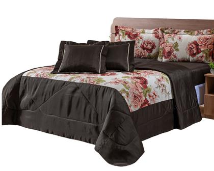 Imagem de Kit Cobre Leito Queen C/ Lençol e Fronhas Dupla Face 6 Peças Estampado e Liso