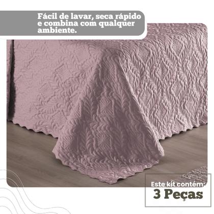 Imagem de Kit Cobre Leito Rosê 3 Peças Dupla Face Para Cama Queen Size