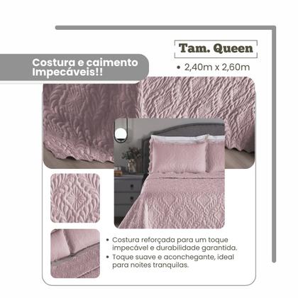 Imagem de Kit Cobre Leito Rosê 3 Peças Dupla Face Para Cama Queen Size