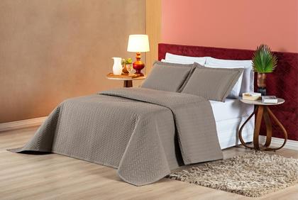 Imagem de Kit cobreleito matelado para cama padrão casal 3 peças dupla face camafeu cinza