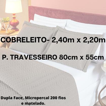 Imagem de Kit cobreleito matelado para cama padrão casal 3 peças dupla face camafeu cinza