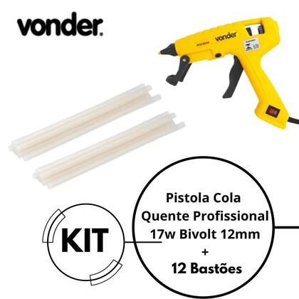 Imagem de Kit Cola Quente Profissional Bivolt 12mm +12 Bastões Vonder