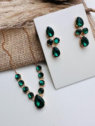 Imagem de Kit Colar + Brinco de Pedraria Esmeralda Princess
