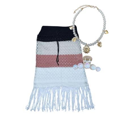 Imagem de Kit Colar Choker Pérolas com Berloques + Presilha + Saida Franjas Tricô Furão