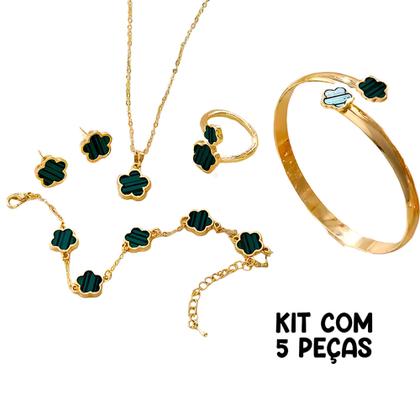 Imagem de Kit Colar Choker Pulseira E Brinco Flor Aço Inox Virginia