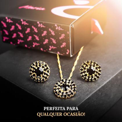 Imagem de Kit colar e brinco feminino Zicronia rosa pingente strass  KCBPS